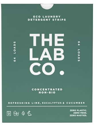 The Lab Co. Laundry Detergent Strips Sheets Eco Ultra-Concentrated Non-Bio Refreshing Fragrance Lime Eucalptus Cucumber Hand and Machine Washing. Up to 64 Loads