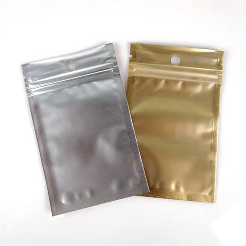 FAMEOYA Flat Lock Bags Multi-size 100pcs Metallic Mylar ziplock bags flat bottom gold Aluminum foil small zip lock plastic bags gold Jewelry pouch bags(10x18cm)