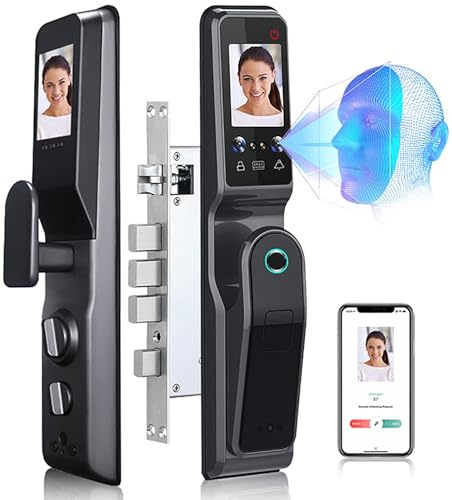 LMYYDES Serrure de Porte Intelligente à Reconnaissance faciale, Empreinte Digitale biométrique, Mot de Passe numérique, avec Judas Visible, avec clés, pour Portes d'entrée de Maison