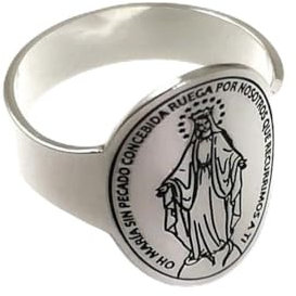 Minoplata Sortija de Plata de ley Virgen Milagrosa