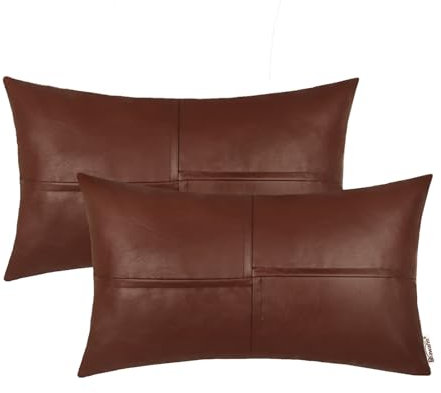 BRAWARM Lendenkissenbezüge aus Kunstleder, 30,5 x 50,8 cm, braunes Leder, handgenäht, dekoratives Dekokissen für Couch, Sofa, Bett, Wohnzimmer, Zuhause, Garten, 30,5 x 50,8 cm, 2 Stück