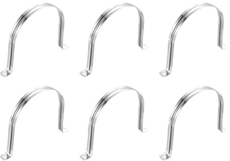 sourcing map 6Pcs Rigid Pipe Straps, 120mm(4.72) 201 Stainless Steel 2 Hole U-Shaped Bracket Tube Hanger Pipe Clamps for Fixing Pipe Cable