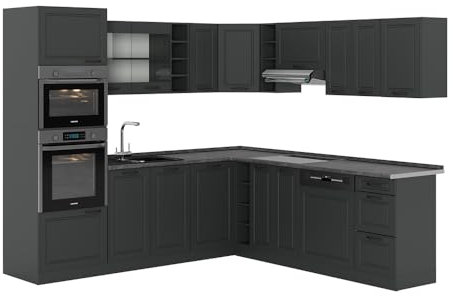 Vicco Eckküche R-Line, Anthrazit Landhaus/Anthrazit, 237 x 247 cm, AP Anthrazit