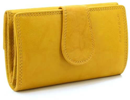 ekavale Damen Geldbörse aus Leder mit Druckknopf-Verschluss, RFID-Schutz, kompakt und praktisch (Antik-Senf)