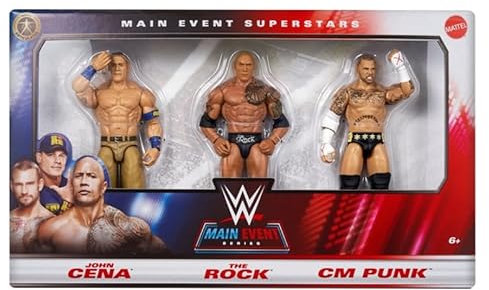 WWE John Cena, The Rock and CM Punk 3 Pack Main Event Action Figures Superstars Mattel Basic Series Wrestling Action Figure Toys