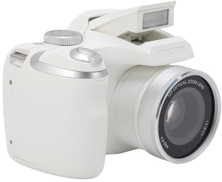 YUEHISY DSLR Camera, 4K 60M Digital Camera with LED Flash, CMOS Sensor, 12x Optical 6x Digital Zoom, Retro Video Recorder for Travel Portrait Scenery (White)