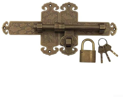 Cerradura de puerta de latón envejecido con diseño de loto para casas rústicas y entradas de jardín (bronce)