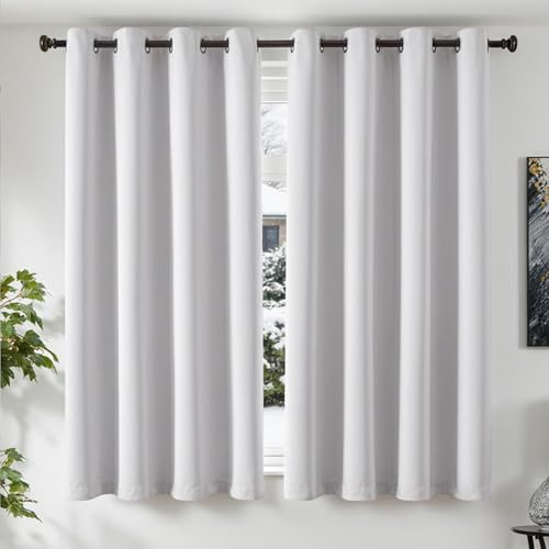 TOPICK Gardinen mit Ösen Vorhänge Blickdicht Verdunklungsvorhänge Curtains 175x140 cm 2er Set Türvorhang Vorhänge Wohnzimmer Fensterdekoration Übergardinen Schlafzimmer Ösenvorhänge Grau-weiß