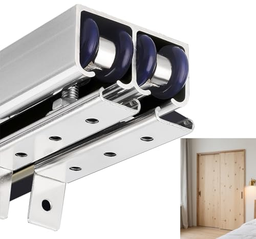 UrbanUp Schiebetür Komplettset Bypass-Beschlagsatz für Doppelschiebetüren, Schiene für Holz-Innenschiebetüren, Aluminium-Schienenführung für Schranktüren, Leiser, Sanfter Lauf(Silver,29in/74cm)