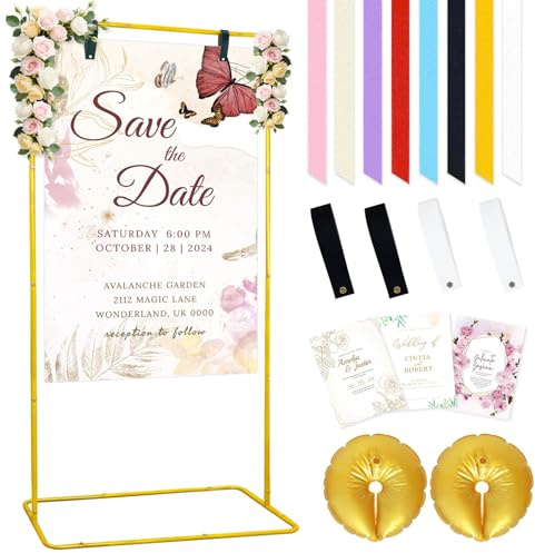 FUHSY Hochzeitsschilder verstellbare Display-Schilder Hochzeitssitzdiagrammständer Display-Schilder für die Präsentation,Gold 1.7 M 1pc