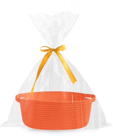 Geschenkkorb Leer, Geflochten Korb für Geschenke mit Geschenktüten und Bändern, Präsentkorb Leer für Babyparty, Geburtstag, Hochzeit, Ostern, Erntedank, Weihnachten (Orange)