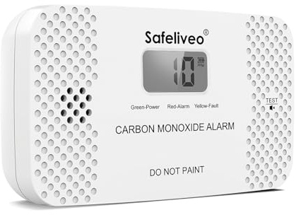 Safeliveo Kohlenmonoxid Melder, 10 Jahre CO Melder, Weiß, 1stück | EN 50291 zertifiziert, AA Batterie Wechselbar, LCD Display, Standalone