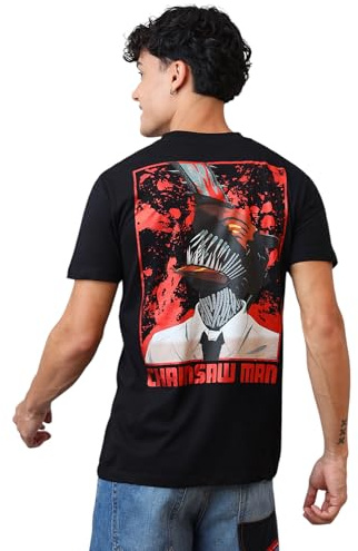 Free Authority Official Chainsaw Man: Denji Anime Printed Men's Pure Cotton Regular Fit T-Shirt, black, XL