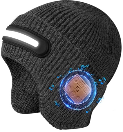 fesoklaf Bluetooth Beanie Hat Headphones with LED Light for Men Women Winter Warm Wireless Music Flashlight Beanie Outdoor Sports