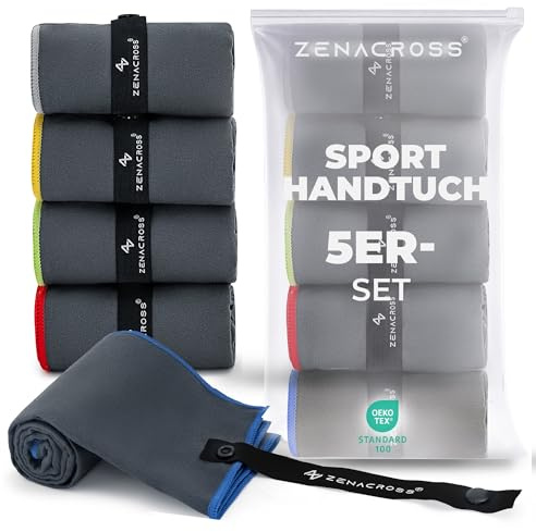 ZENACROSS Sporthandtuch Mikrofaser 5er-Set, 40 x 77 cm – Fitness Handtuch für Gym, Wandern, Reisen - Schnell Trocknend, Leicht & Saugfähig