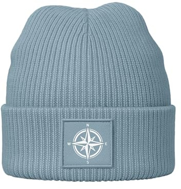 Neverless® Damen Beanie Patch Aufdruck Windrose Logo Print Wintermütze Strickmütze Streetstyle Maritim