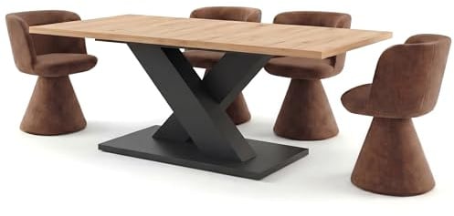 Newroom Esstisch ausziehbar Anthrazit Wildeiche Esszimmertisch modern | zweifarbiges X-Gestell, matte Holzoptik, Küchentisch, Speisetisch, für 4-6 Personen, Esszimmer Küche Wohnzimmer