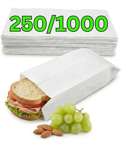 Loxato 1000 Sachets Papier Kraft Alimentaire Sandwich - Blanc 10x5,5x25 cm | Sac Papier Sandwich, Emballage Boulangerie, Pâtisserie, Bonbon, Café, Pochette Kraft, Contact Alimentaire