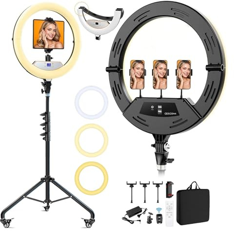 Auriani Lámpara de Anillo Grande de 22 Pulgadas con Soporte, luz de Anillo Grande led Plegable Mejorada con trípode de 75 Pulgadas y Mini Bandeja de Rueda de trípode para Tatuaje en Vivo Maquillaje
