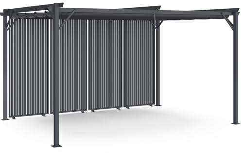 IDMarket - Pergola avec 4 persiennes Verticales Toit rétractable 3x4M | Avec persiennes verticales, 4 pans modulables, gris anthracite