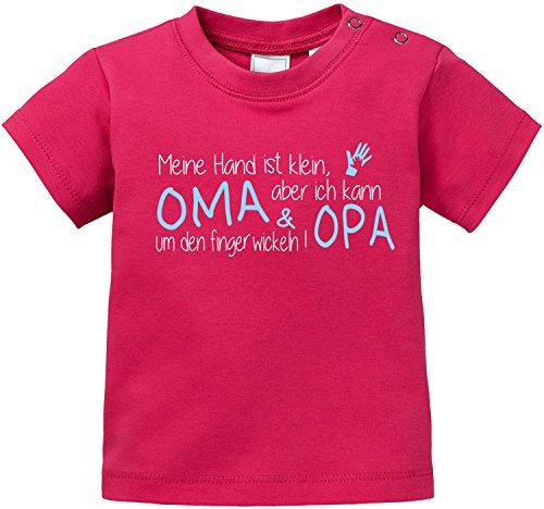EZYshirt® Meine Hand ist klein aber ich kann Oma & Opa um den Finger Wickeln Baby T-Shirt