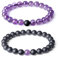 COAI Geschenkideen Glücksarmband aus Amethyst und Eingeschliffenem Onyx EIN Paar Partner Armbänder