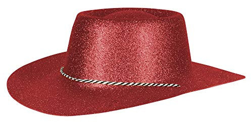 Ciffre Texas Westernhut Party Hut Sheriff Fasching Masken Perücke Maske - Cowboyhut Glitzer Look Dunkel Rot