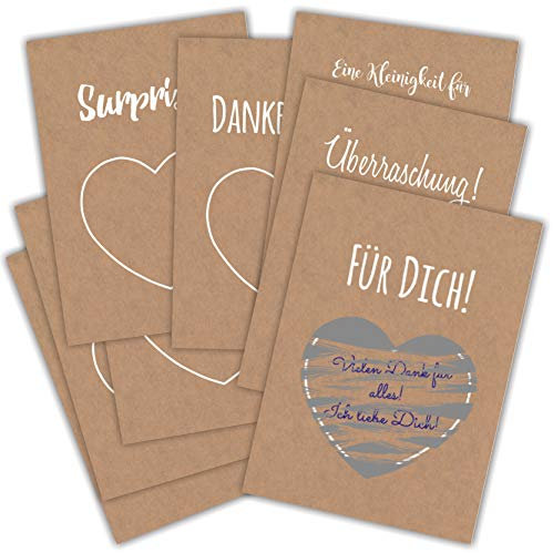 Partycards 8 Karten mit Umschlägen und 8 Rubbel-Aufkleber in Silber, Gutscheine und Überraschungen zum Rubbeln zur Hochzeit, Weihnachten, Geburtstage oder andere Anlässe verschiedene Designs