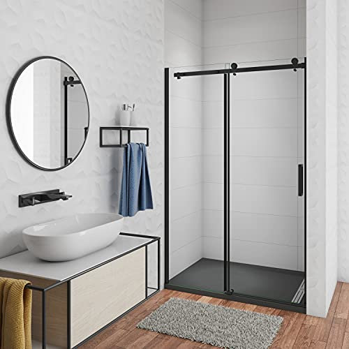 AICA Porta scorrevole doccia 110x200cm Box Doccia a Nicchia PROFILO NERO OPACO Vetro Temperato 8mm Anticalcare