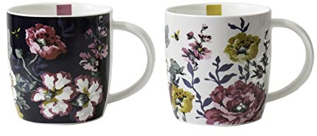 Joules Set of 2 Beautifully Designed Floral Bone China Mugs - Presented in Stylish Gift Box,White