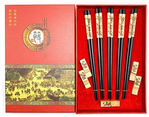 Mainiusi Palillos Japoneses 5 Pares Palillos Chinos Madera Lavable Palillos Reutilizables Palillos Coreanos Madera Palillos para Sushi, Fideos, Pescado, Comida China (Aptas para el Lavavajillas)
