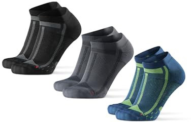 DANISH ENDURANCE Kurze Laufsocken, 3 & 5 Paar Sommer Sportsocken, Schweißableitend, Unisex, für Damen & Herren, Mehrfarbig (1x Schwarz/Grau, 1x Blau/Gelb 1x Grau/Schwarz), 43-47