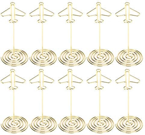 Pssopp 10 Stück Golden Desktop Memo Holder Flugzeug Modell Jumbo Büroklammer Office Stand Memo Holders für multifunktionale Schreibtischpapiere Organisieren