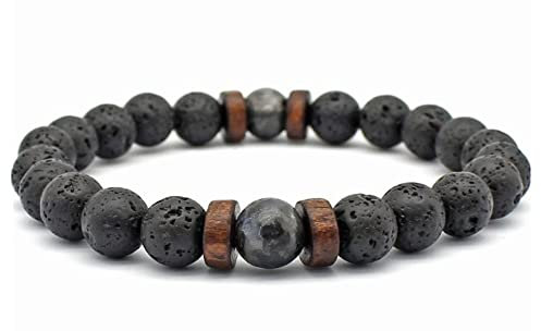 ZENSE - Verstellbares Armband für Männer mit glatten schwarzen Perlen aus Magma und Onyx ZB0342
