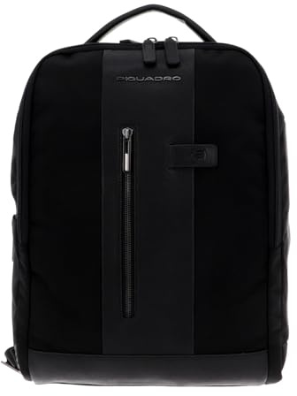 PIQUADRO - Zaino Porta PC 15,6 Tessuto Riciclato e Pelle - Uomo - Nero