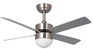 TECHBREY - Ventilatore da Soffitto Cygnus | Motore DC Silenzioso | 6 Velocità | Modalità Estate/Inverno | LED Regolabile | 107 cm, Argento, Metallo