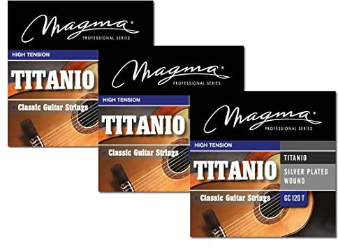 Magma - 3 Saiten für spanische Gitarre aus versilbertem Kupfer, 1°, 2° und 3° Titan-Nylon - Hochspannung - (GC120T)