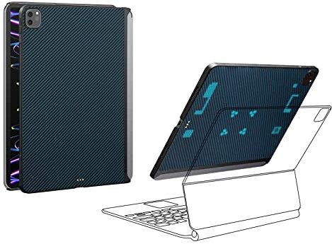 PITAKA iPad Pro 11inch Case 3rd Generation 2021, Magic Keyboard Compatible Slim Magnetic Case, Aramid Fibre Made with Carbon Fibre Look, [MagEZ Case 2] Fits MagEZ Stand and MagEZ Folio, Black/Blue