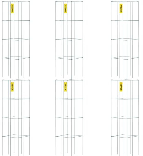 VEVOR Cages à tomates 37x37x100 cm support pour plantes de jardin 6PCS, cages carrées pour plantes robustes, tours à tomates en acier enduit de PVC vert pour légumes grimpants, plantes, fleurs, fruits