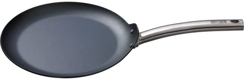 SKOTTSBERG Professional iron crepe pan, diameter 28 cm, carbon steel, forged, stainless steel handle with branded print, for delicate thin pancakes, suitable for gas, electric, ceramic or induction