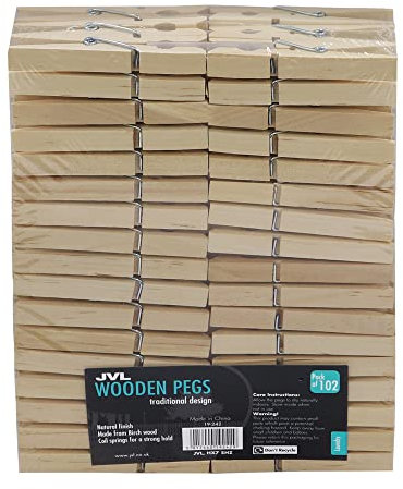JVL Birch Wood Pegs, Pack of 102,Wooden,19-242