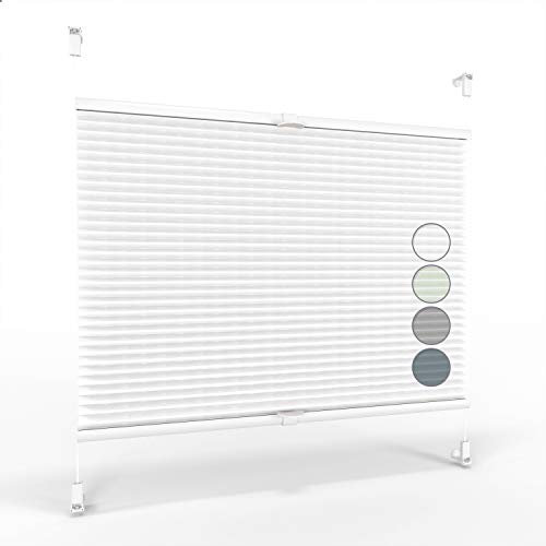 ALOHA Plissee ohne Bohren Klemmfix Faltrollo Plisseerollo Blickdicht Sonnenschutz Jalousie für Fenster & Tür (Weiß / 40x100cm / Breite x Höhe)
