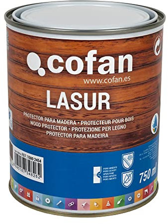 Cofan Lasur Protector al Agua para Madera | Color Nogal con acabado Mate | Bote de 750 ml