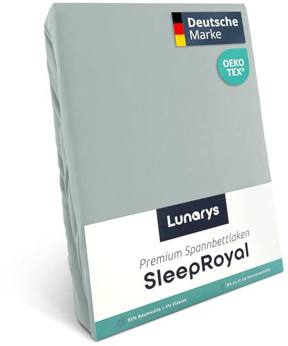 Lunarys® SleepRoyal Luxus Spannbettlaken 200x220 cm - Silbergrau - 250 g/m² Premium Bettlaken - 40 cm Steghöhe - für hohe Matratzen, Boxspringbett & Matratze + Topper & Wasserbett - Stretch Jersey