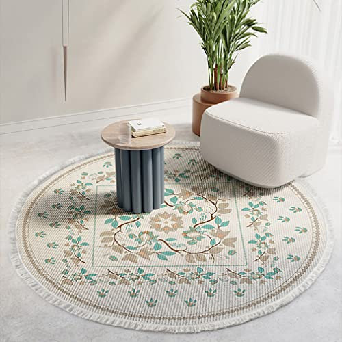 Nunubee Böhmischer Runder Wohnzimmer-Teppich-Couchtisch-Schwarzer Und Weißer Gewebter Bodenpolster-Schwarzer Unterer Gewebter Teppich 150Cm Grüner Blatt-Webteppich