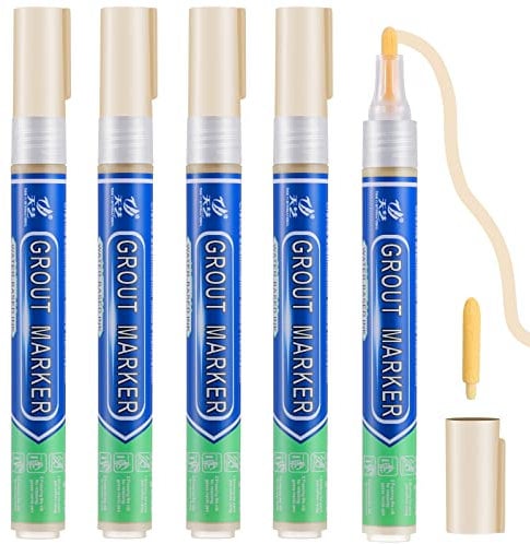 Guangcailun 5 Pcs Tile Grout Repairer, Beige Pen for Exterior Repair Of Bathroom, Kitchen, Porch And Patio Joints
