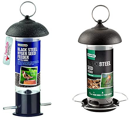 Gardman Steel Nyger Seed Feeder - Black & Black Steel Wild Bird Seed Feeder - 21cm x 10cm x 10cm