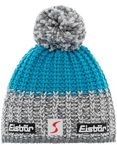 Eisbär Refocus Skipool Bommelmütze Strickmütze Wollmütze Wintermütze Skimütze Beanie (One Size - blau-grau)