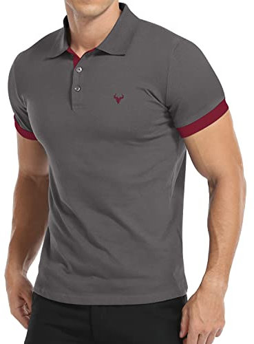 KUYIGO Men's Polo Shirt Short Sleeve Sports Shirts Tennis Golf Basic T-Shirt M Dark Grey