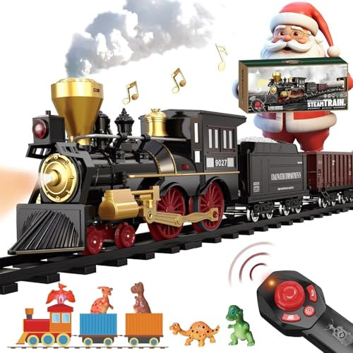 Remote Control Train Set for Kids Electric Steam Locomotive, Oil Tank Train, Cargo Cars & Tracks, Realistic Smoke,Sounds & Lights, Rechargeable Christmas Birthday Gifts for Boys Girls 3 4 5 6 7+…